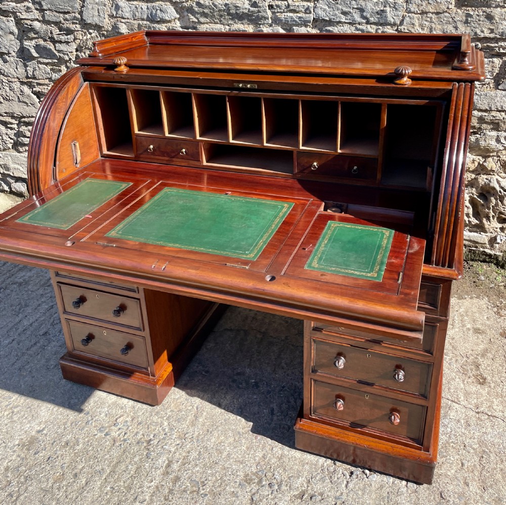 Victorian Mahogany Cylinder Roll Top Desk View XIII
