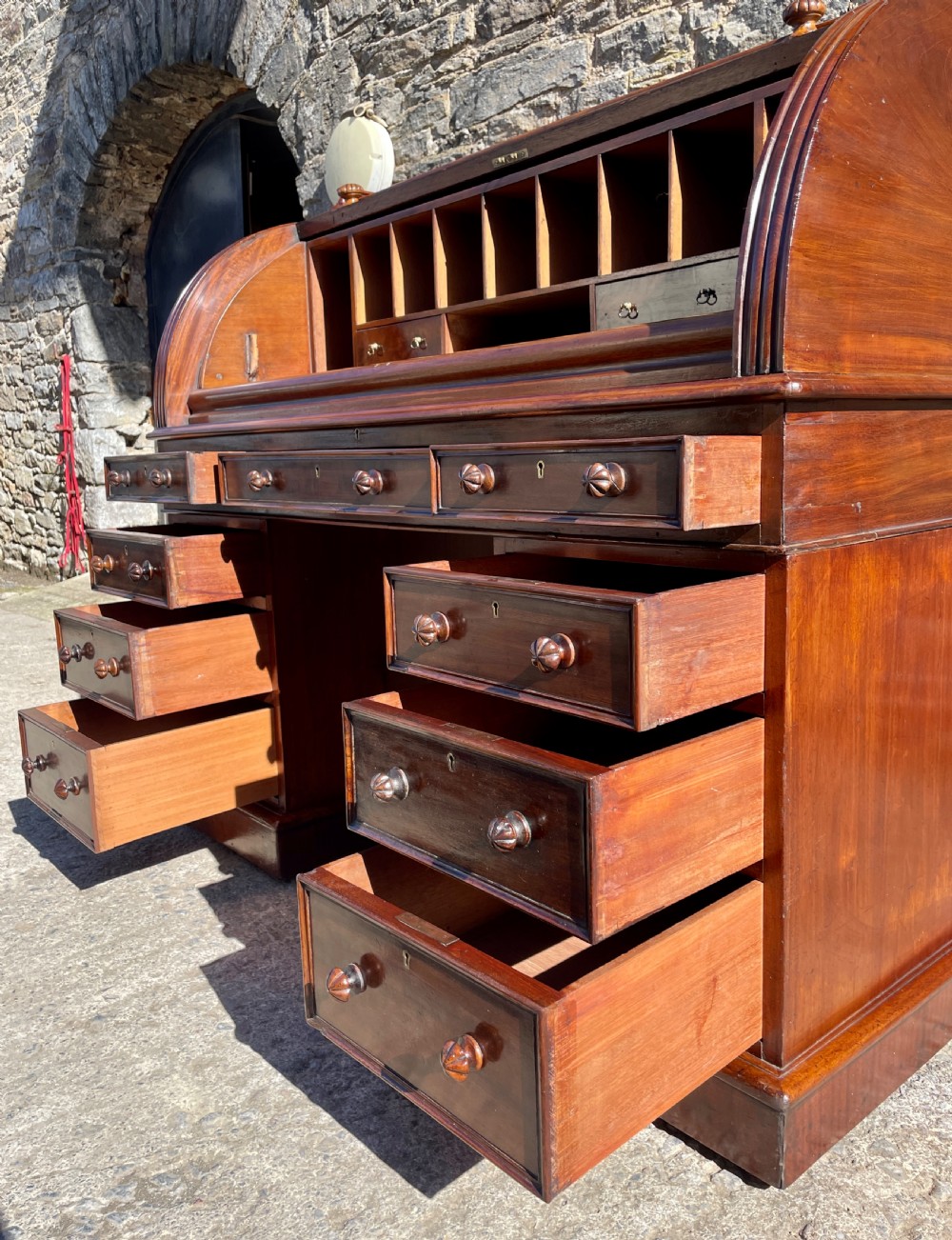Victorian Mahogany Cylinder Roll Top Desk View XX