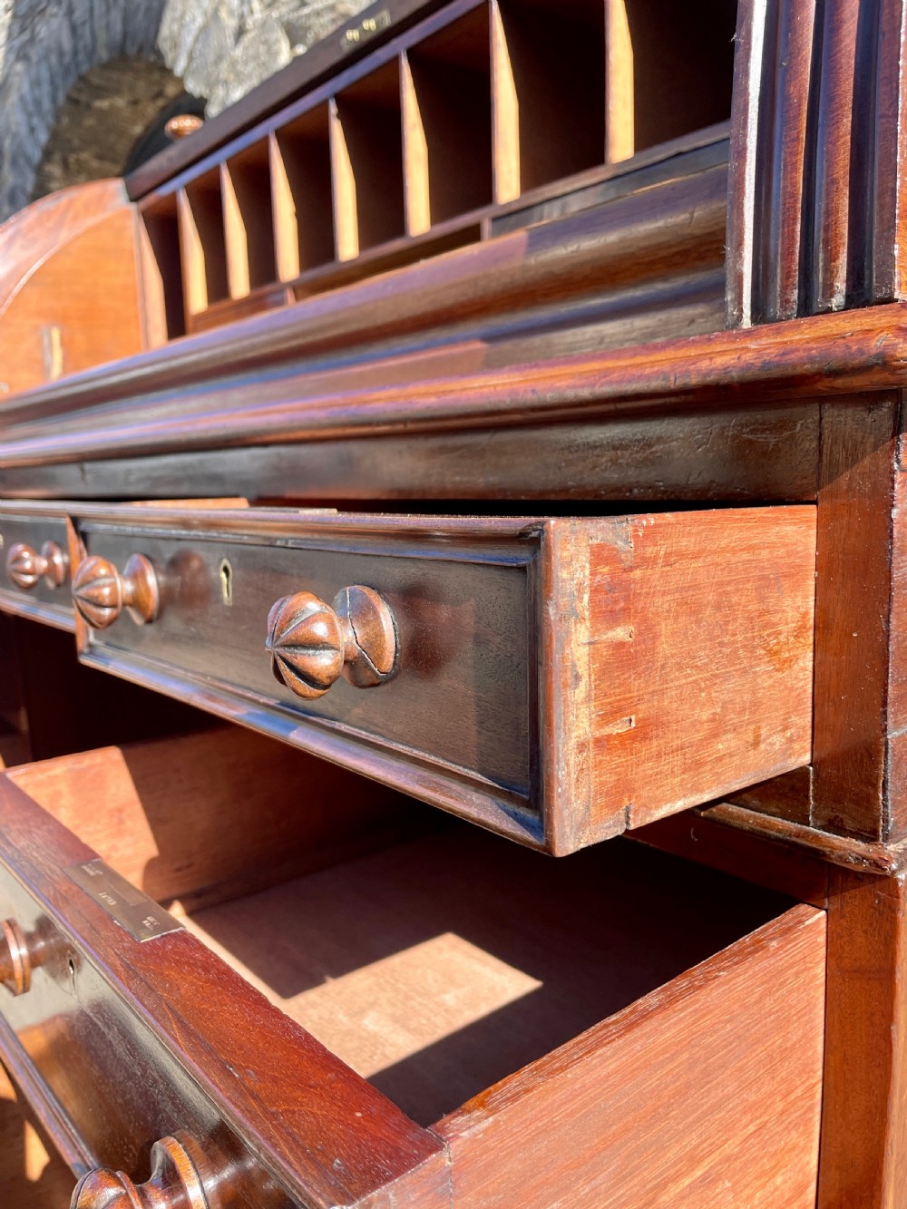 Victorian Mahogany Cylinder Roll Top Desk View XXI