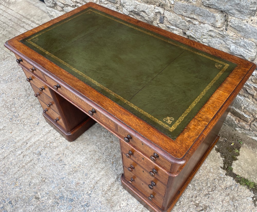 Victorian Oak Pedestal Desk View XII