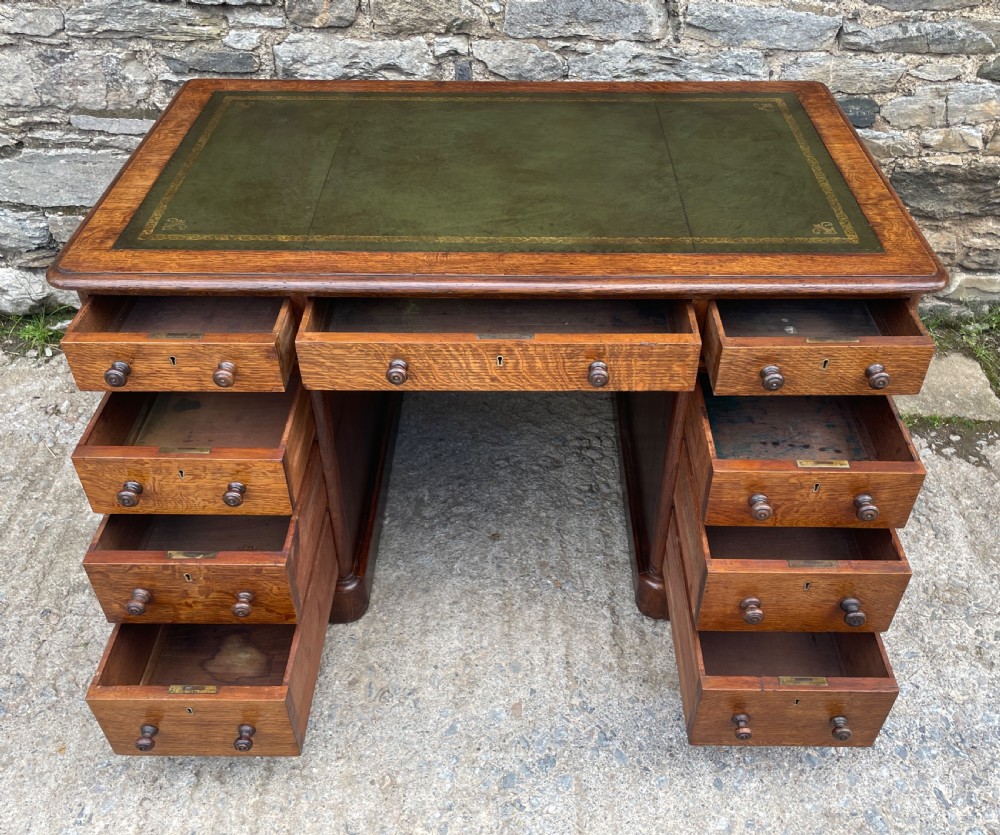 Victorian Oak Pedestal Desk View XVII