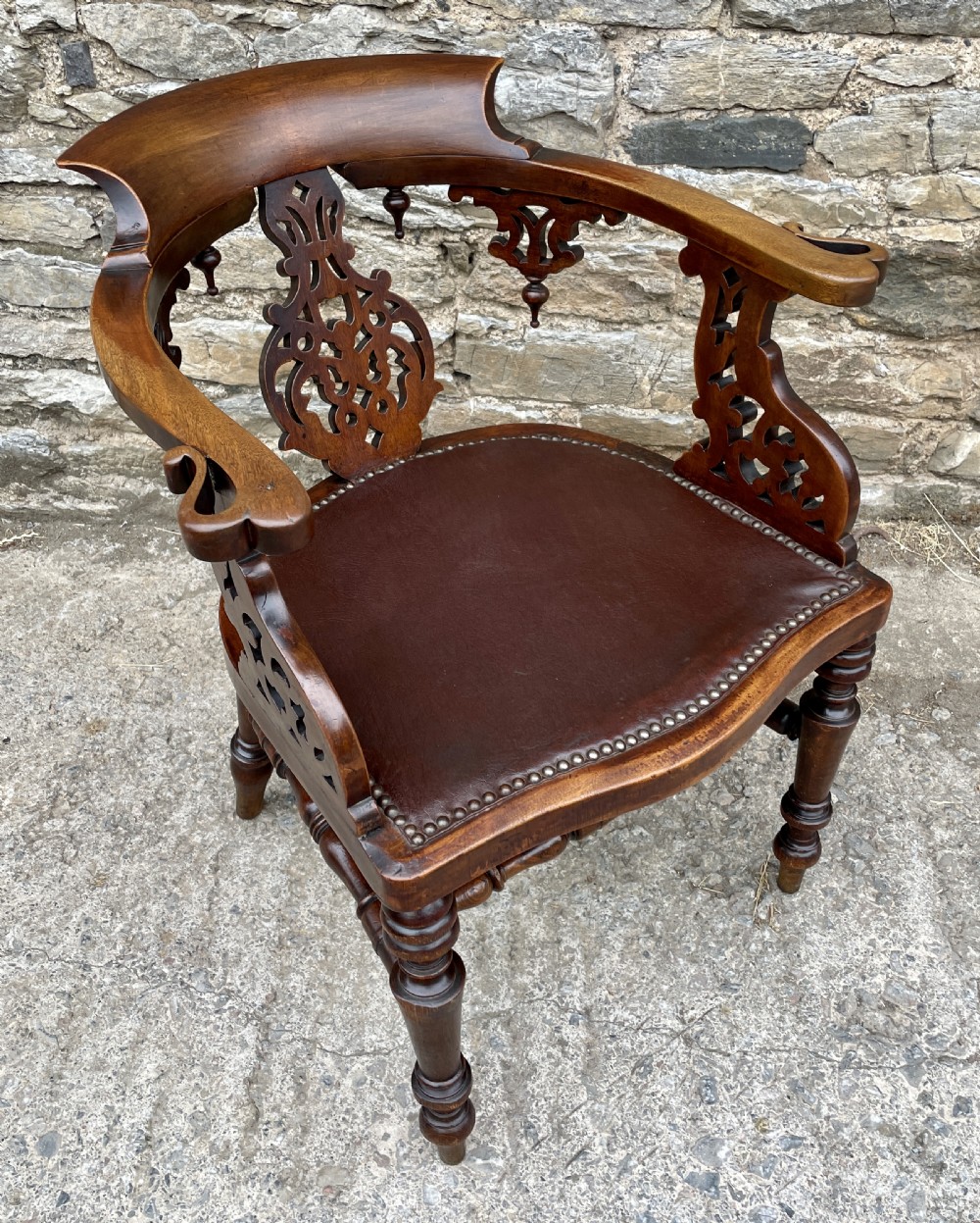 Unusual Victorian Mahogany Desk Chair View XV