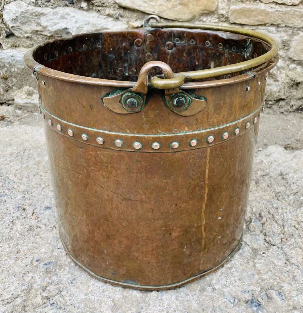 Antique Riveted Copper Bucket View III