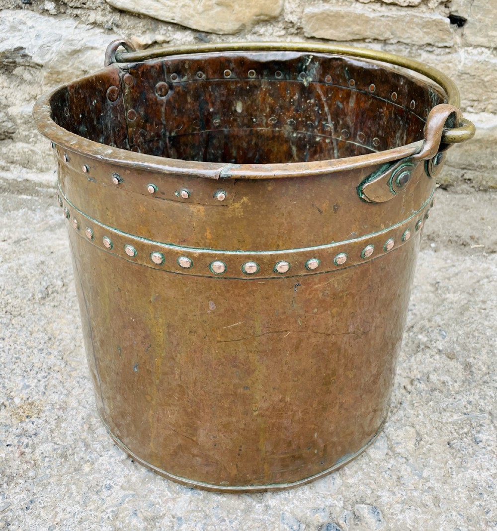 Antique Riveted Copper Bucket View V
