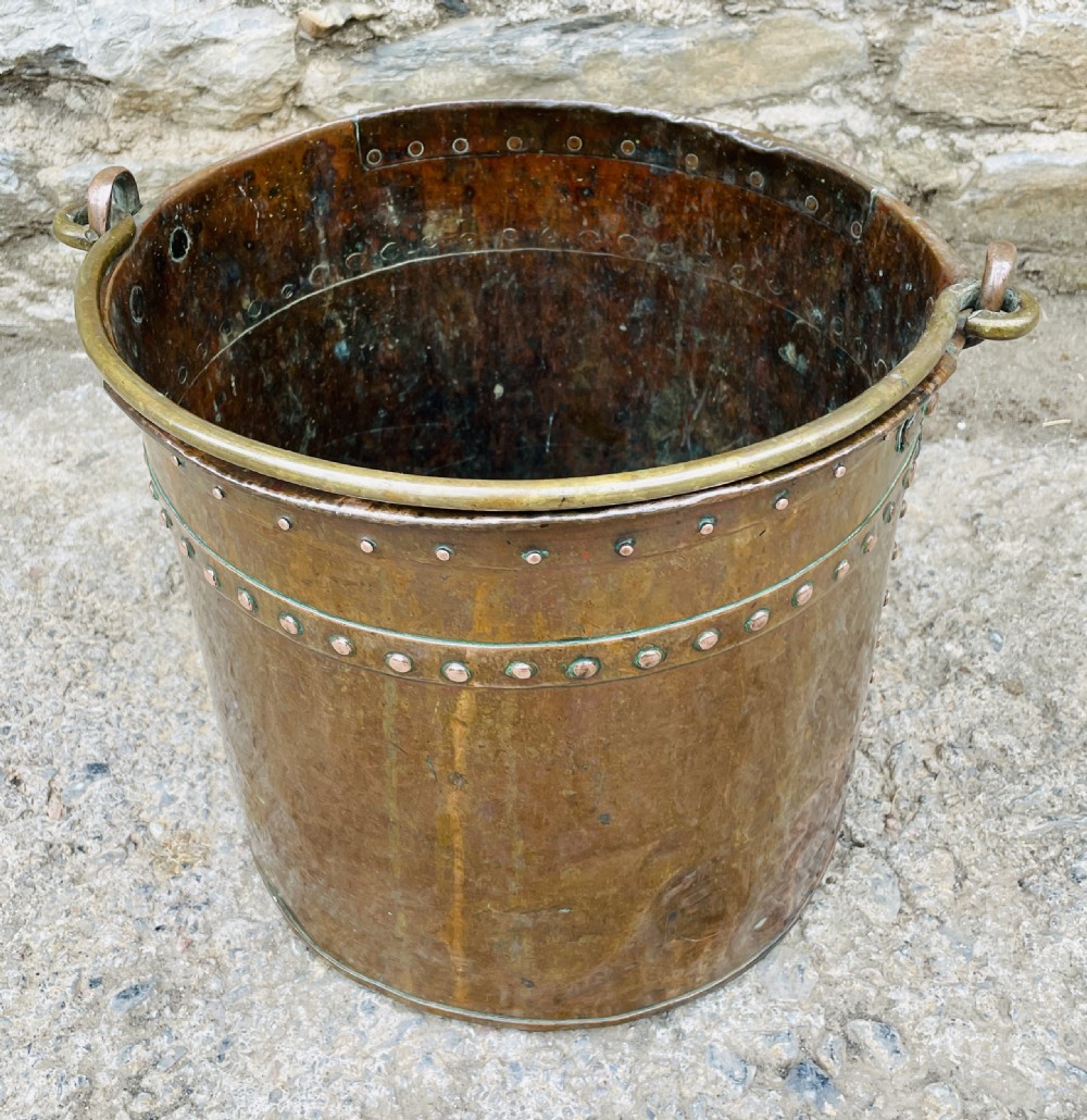 Antique Riveted Copper Bucket View VI