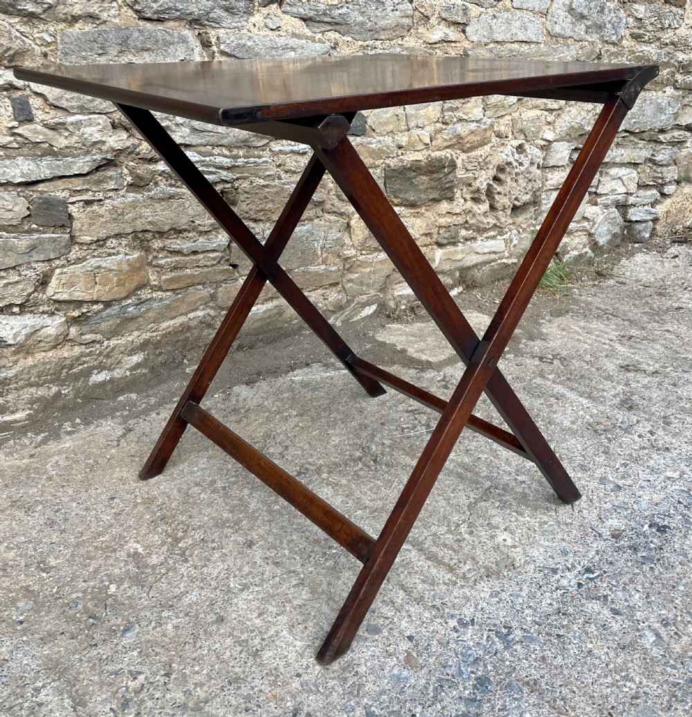 Rare Folding Mahogany Campaign Table View IV