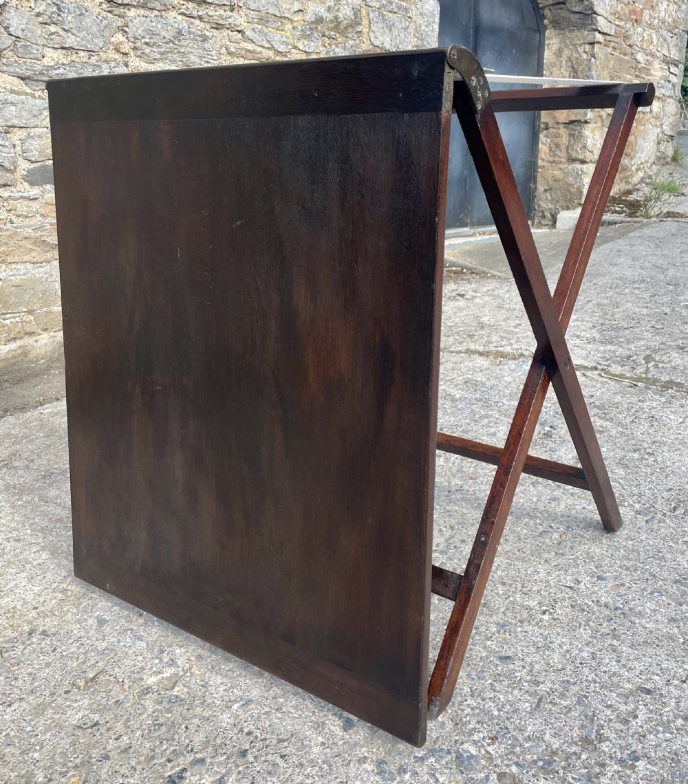 Rare Folding Mahogany Campaign Table View IX
