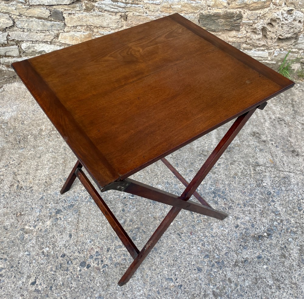 Rare Folding Mahogany Campaign Table View XXI