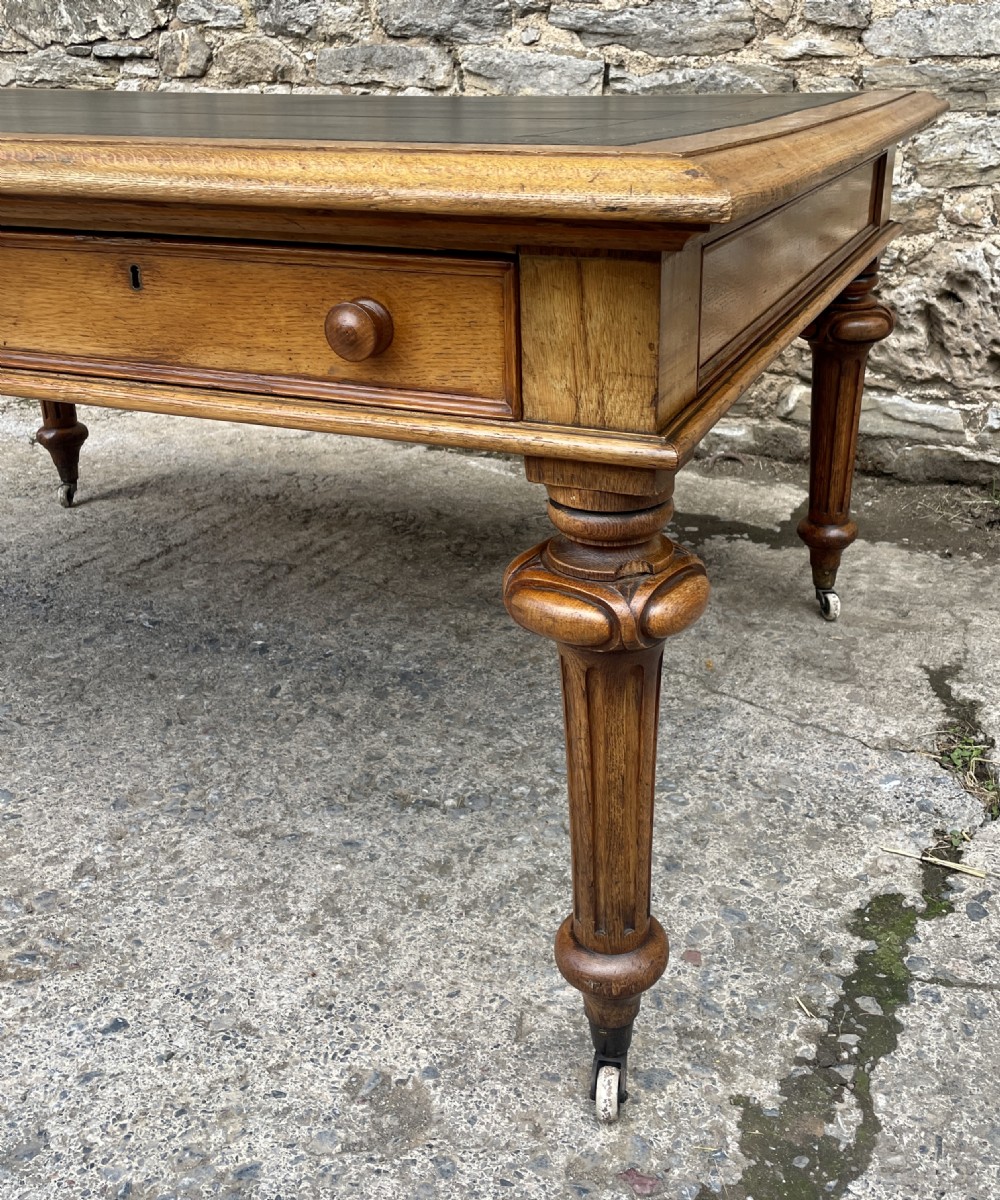 Victorian Golden Oak Partners Library Desk View V