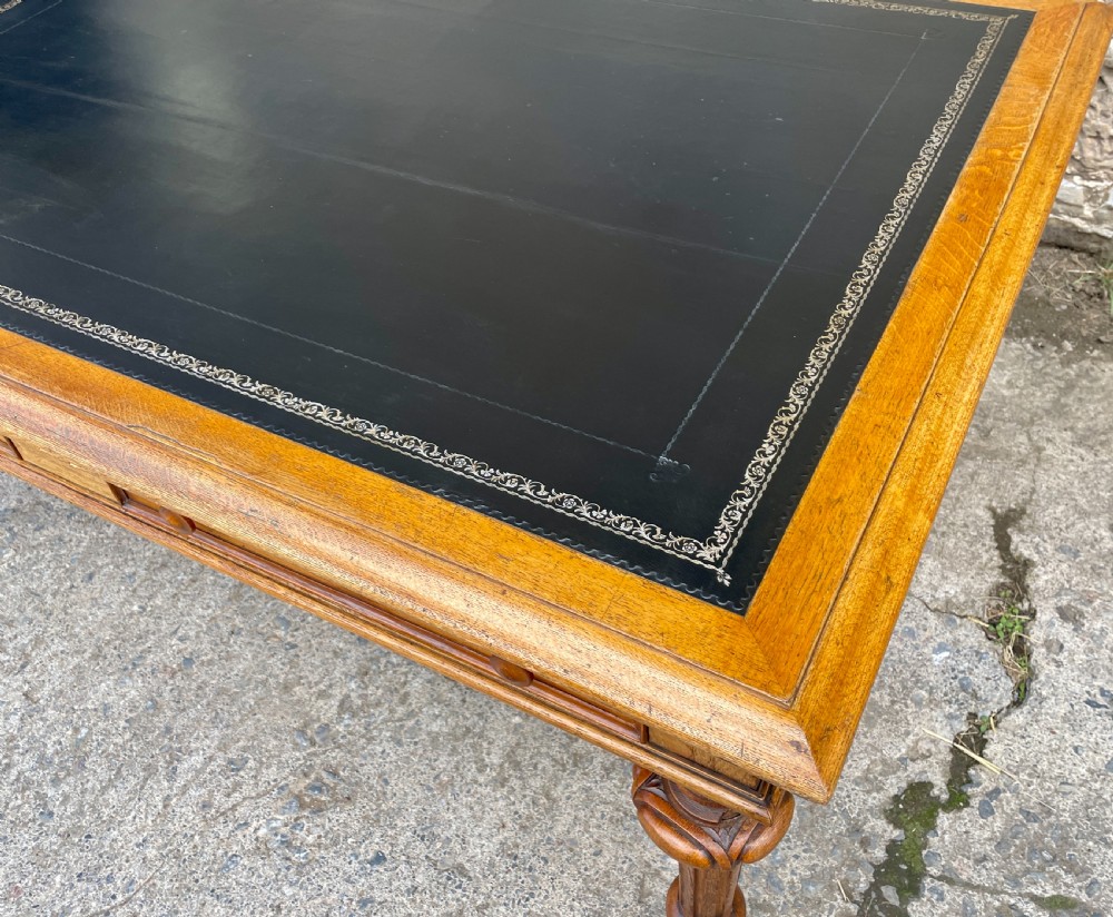 Victorian Golden Oak Partners Library Desk View VI