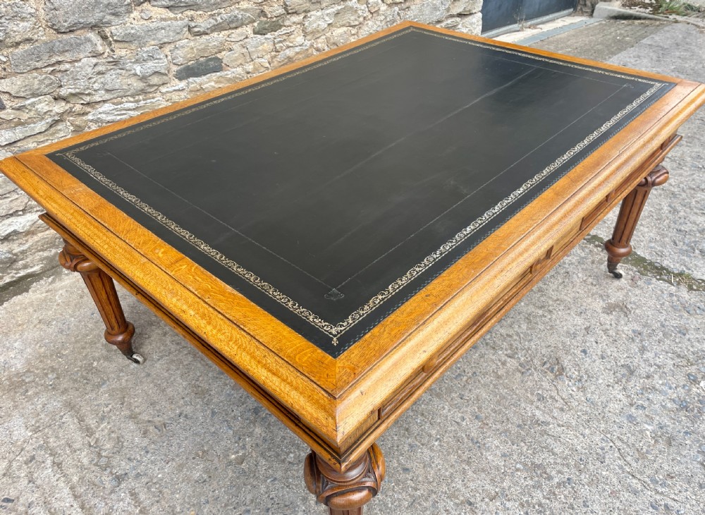 Victorian Golden Oak Partners Library Desk View VII