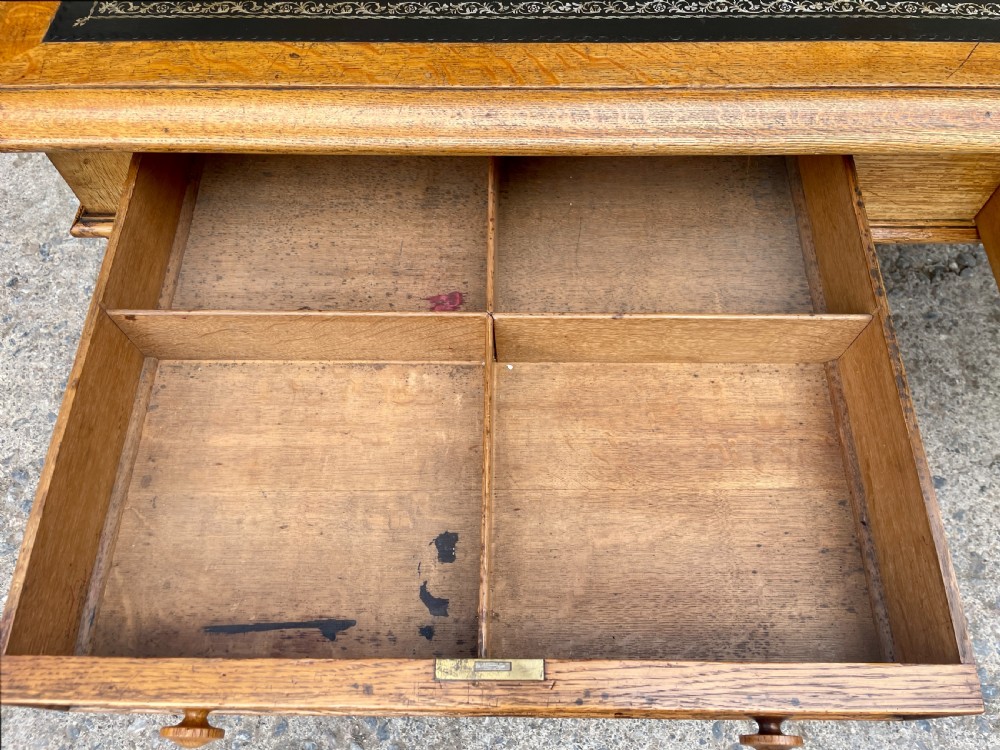 Victorian Golden Oak Partners Library Desk View IX