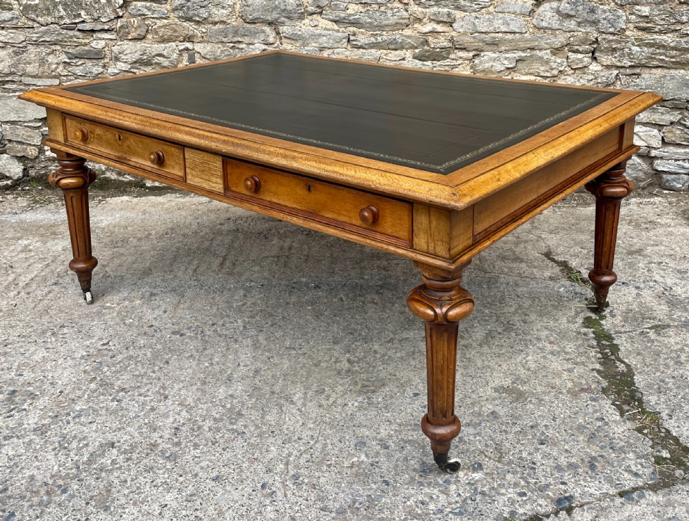 Victorian Golden Oak Partners Library Desk View X