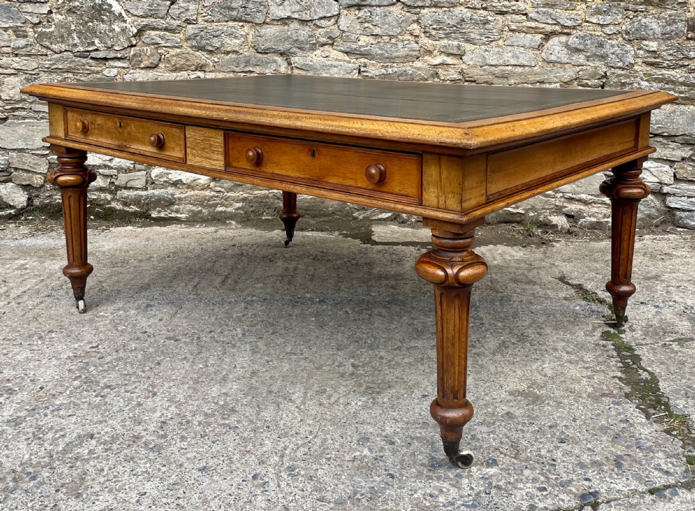 Victorian Golden Oak Partners Library Desk View XI