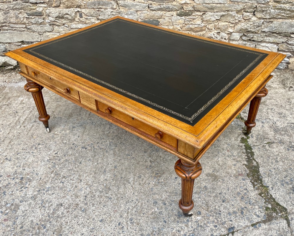 Victorian Golden Oak Partners Library Desk View XII