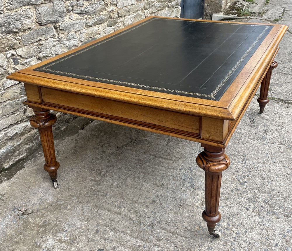 Victorian Golden Oak Partners Library Desk View XV