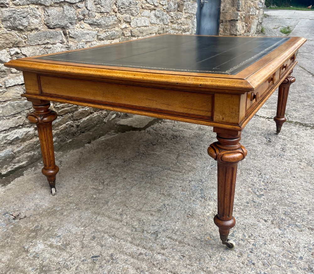 Victorian Golden Oak Partners Library Desk View XVI