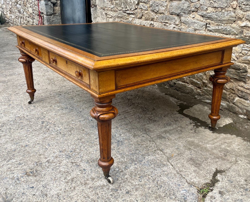Victorian Golden Oak Partners Library Desk View XVII