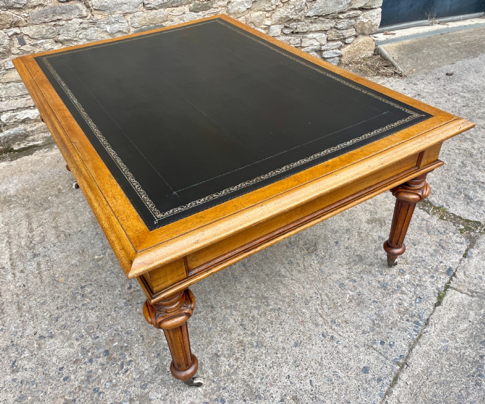 Victorian Golden Oak Partners Library Desk View XX