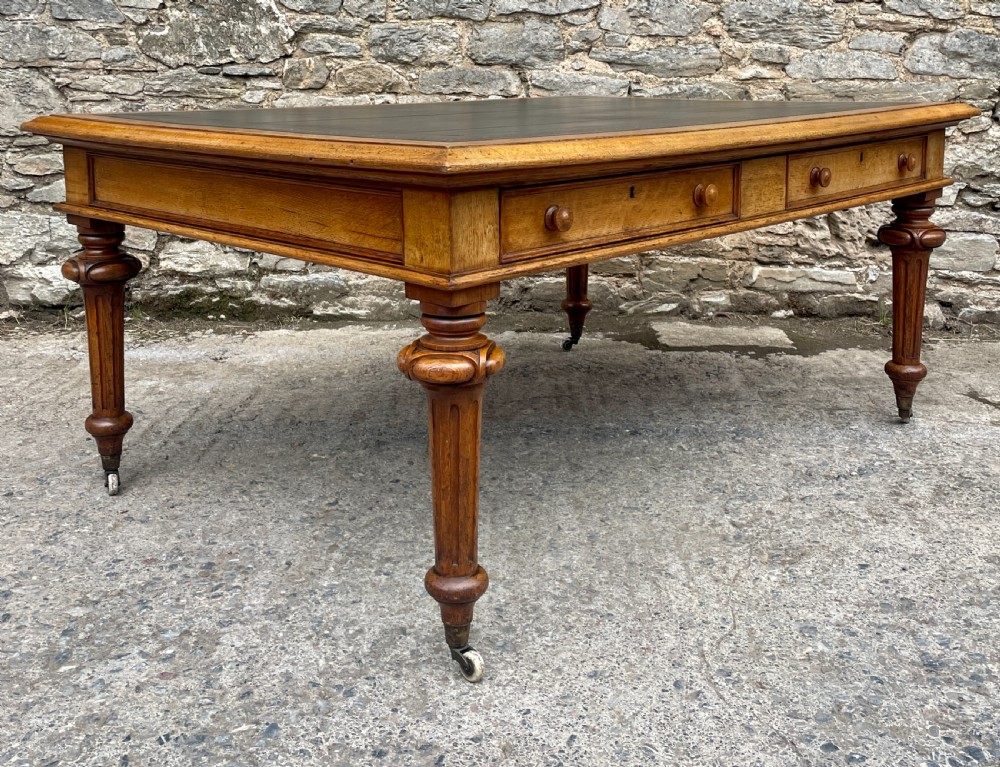 Victorian Golden Oak Partners Library Desk View XXI