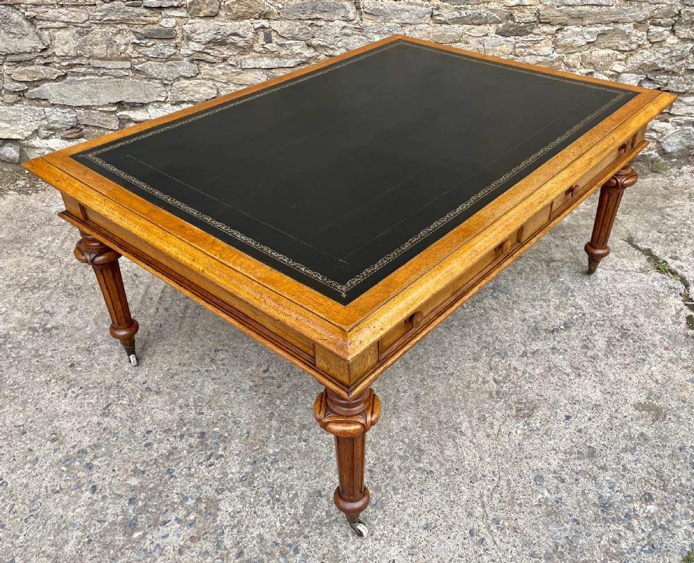 Victorian Golden Oak Partners Library Desk View XXII