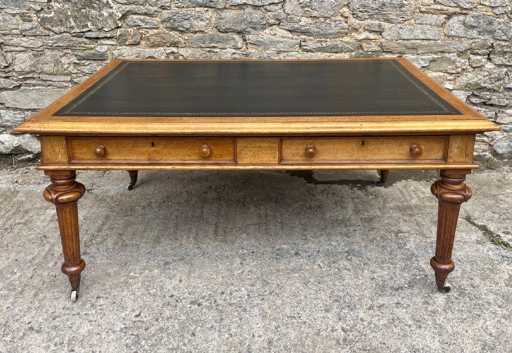 Victorian Golden Oak Partners Library Desk View XXIII