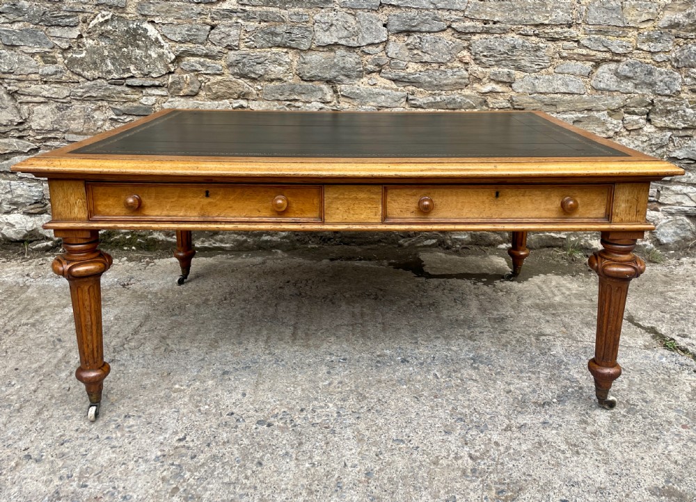 Victorian Golden Oak Partners Library Desk View XXIV