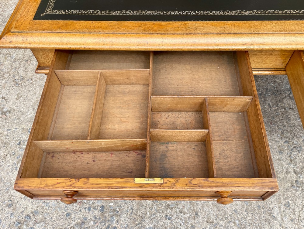 Victorian Golden Oak Partners Library Desk View XXV