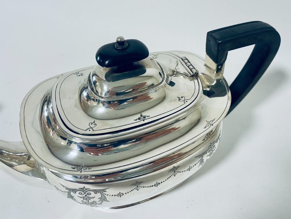 Antique Three Piece Silver Tea Set View XIX