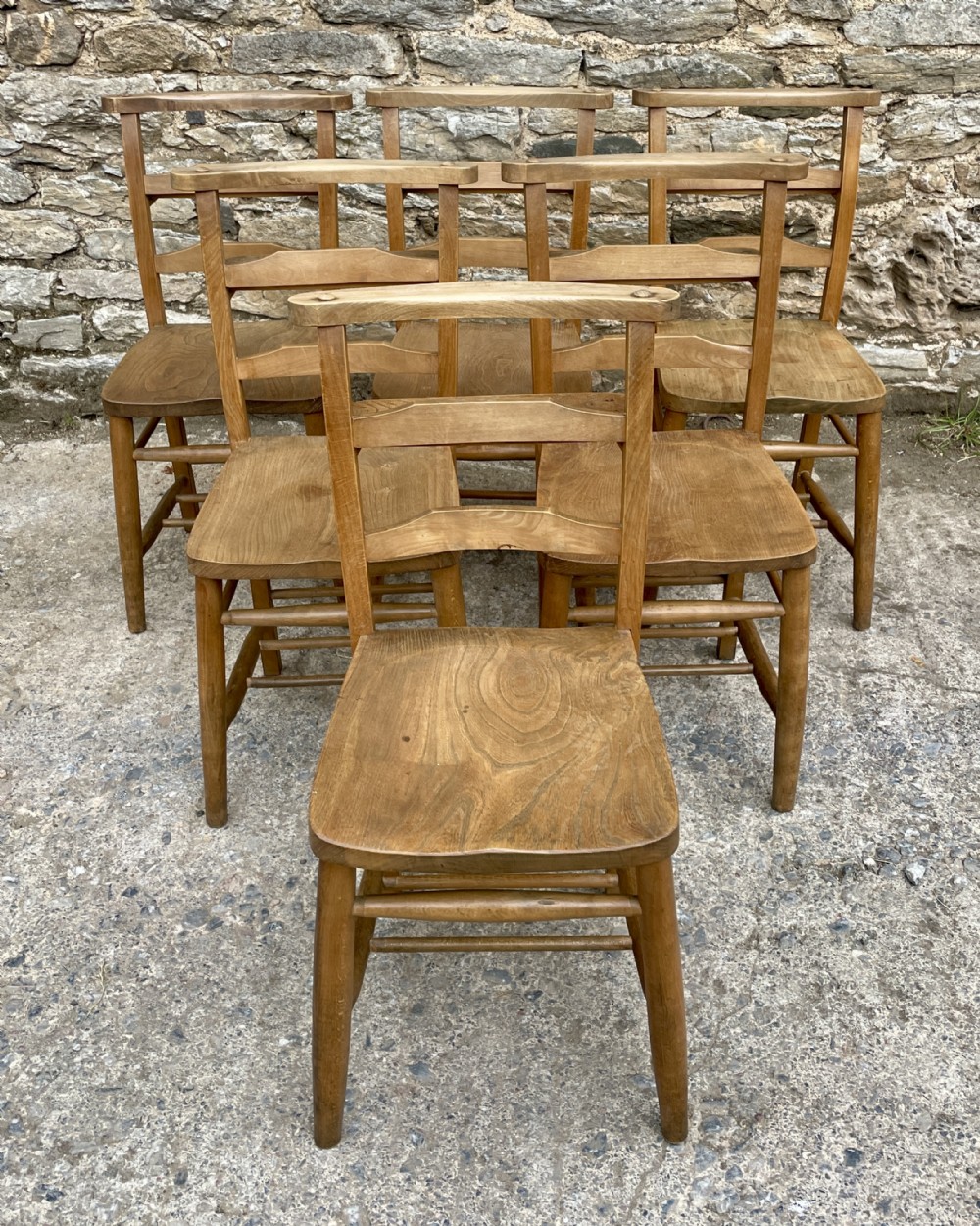 Set of Six Antique Chapel Chairs