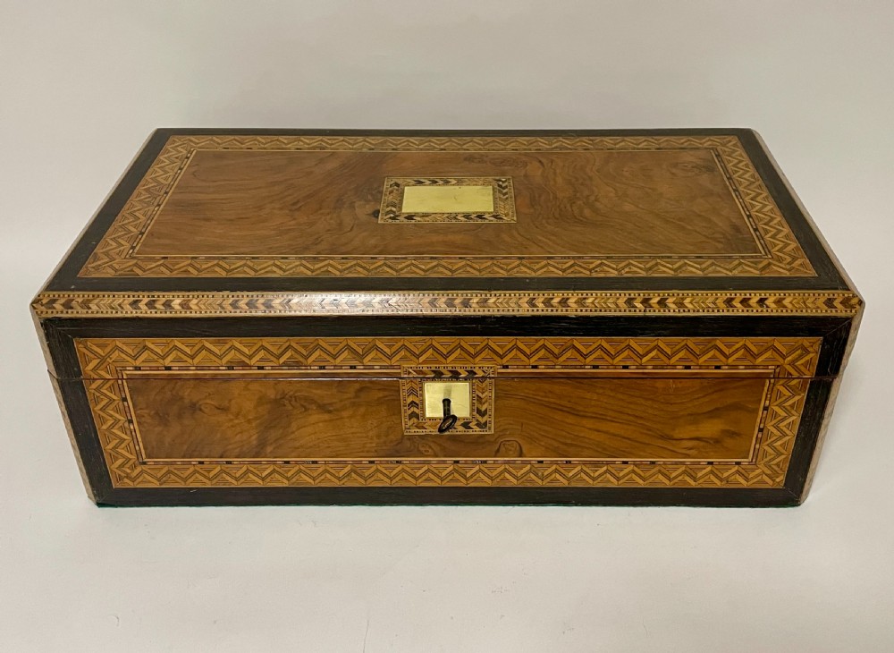 Victorian Walnut Tunbridge Ware Writing Slope with Secret Drawers View IX