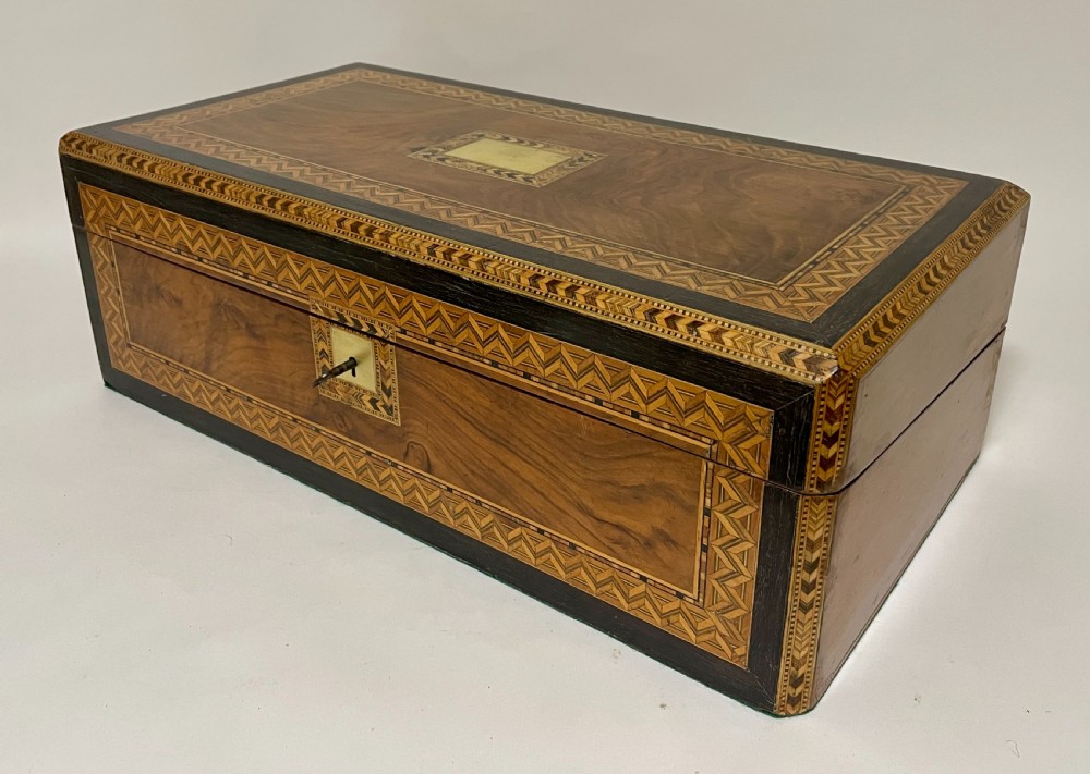 Victorian Walnut Tunbridge Ware Writing Slope with Secret Drawers View II