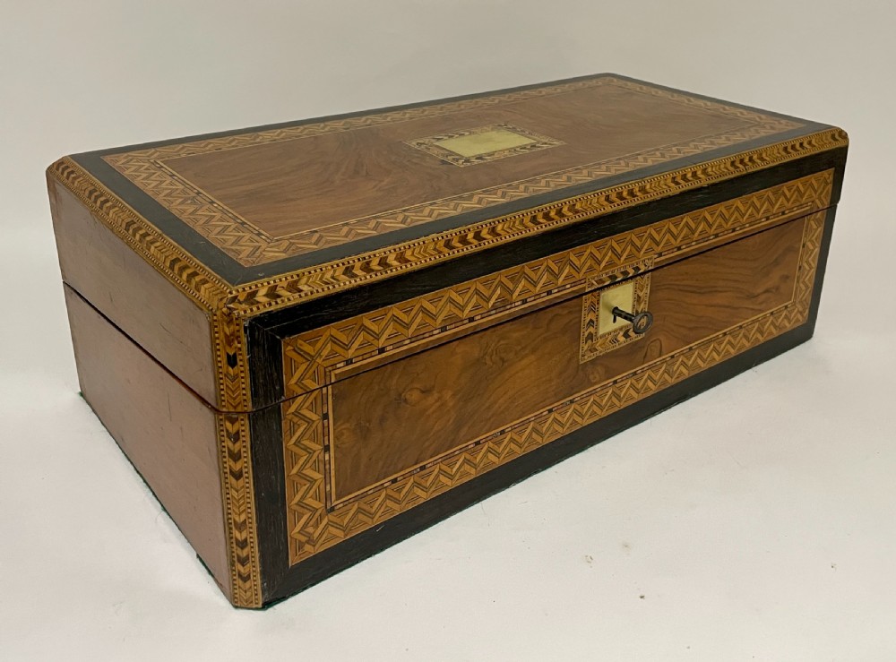 Victorian Walnut Tunbridge Ware Writing Slope with Secret Drawers View V