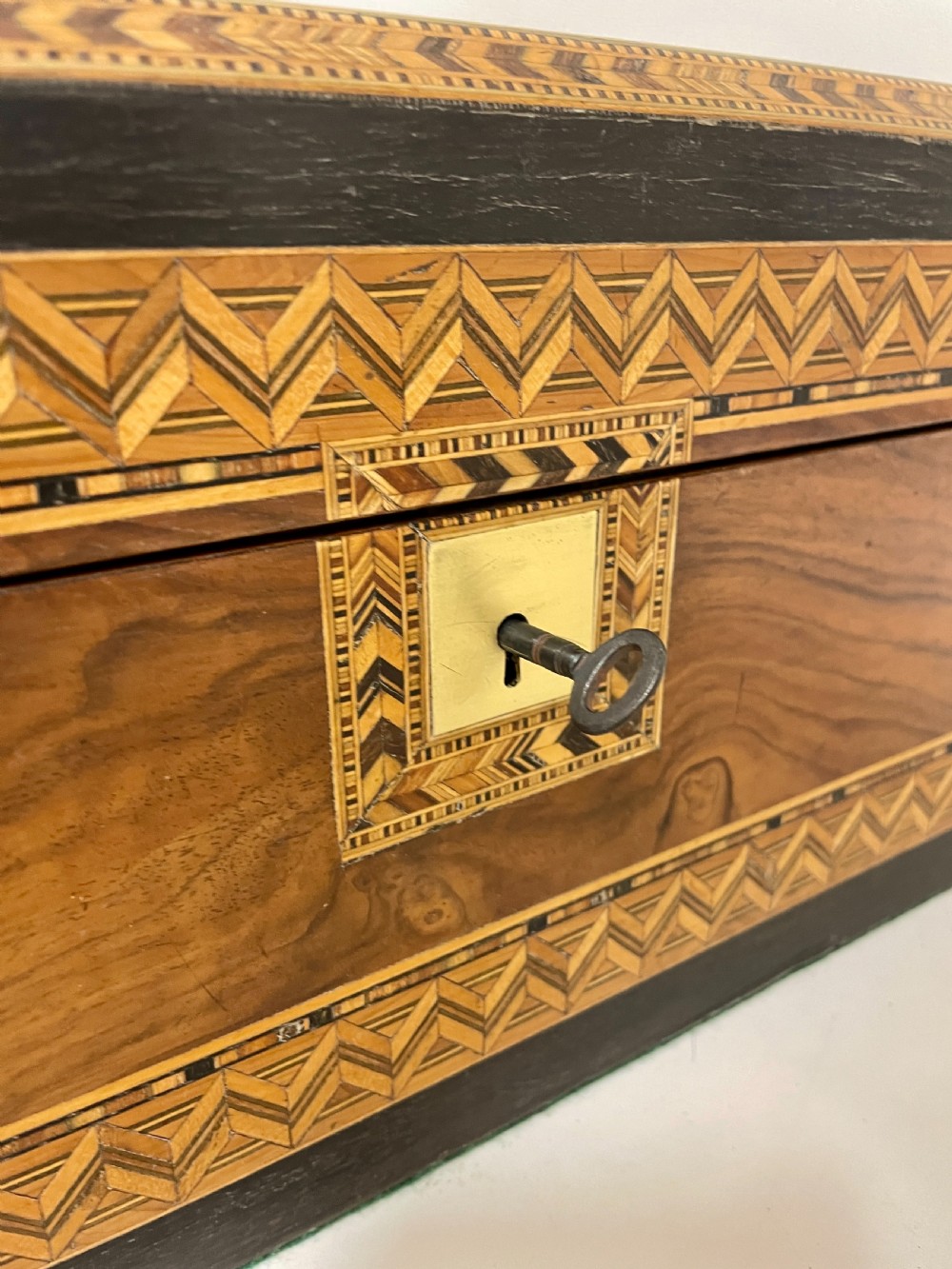 Victorian Walnut Tunbridge Ware Writing Slope with Secret Drawers View VII