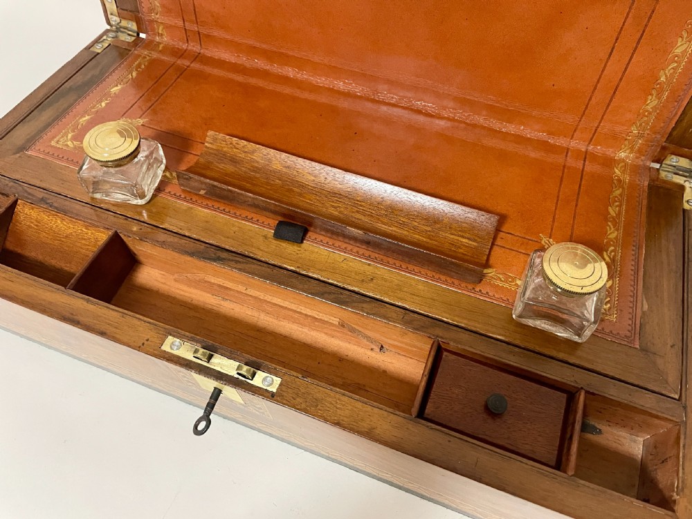 Victorian Walnut Tunbridge Ware Writing Slope with Secret Drawers View VIII