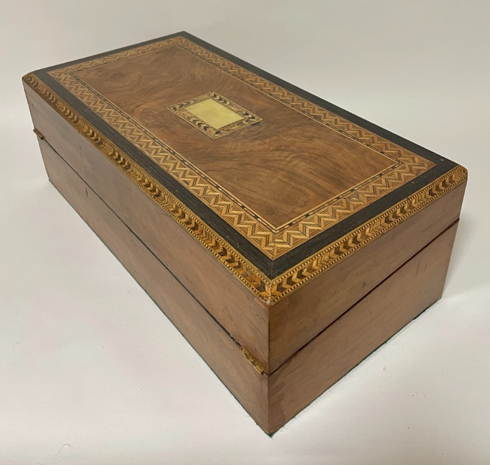 Victorian Walnut Tunbridge Ware Writing Slope with Secret Drawers View XIV