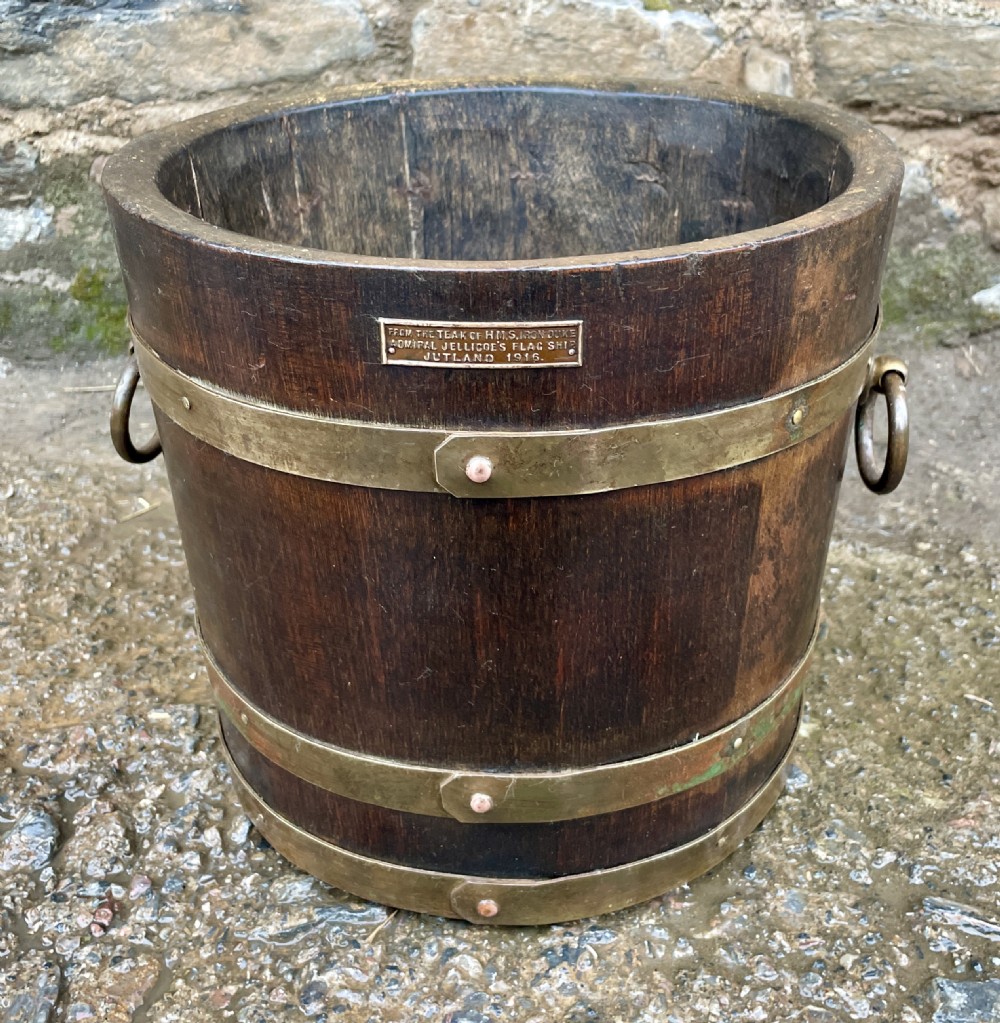Antique Coopered Planter made from the Teak of HMS Iron Duke