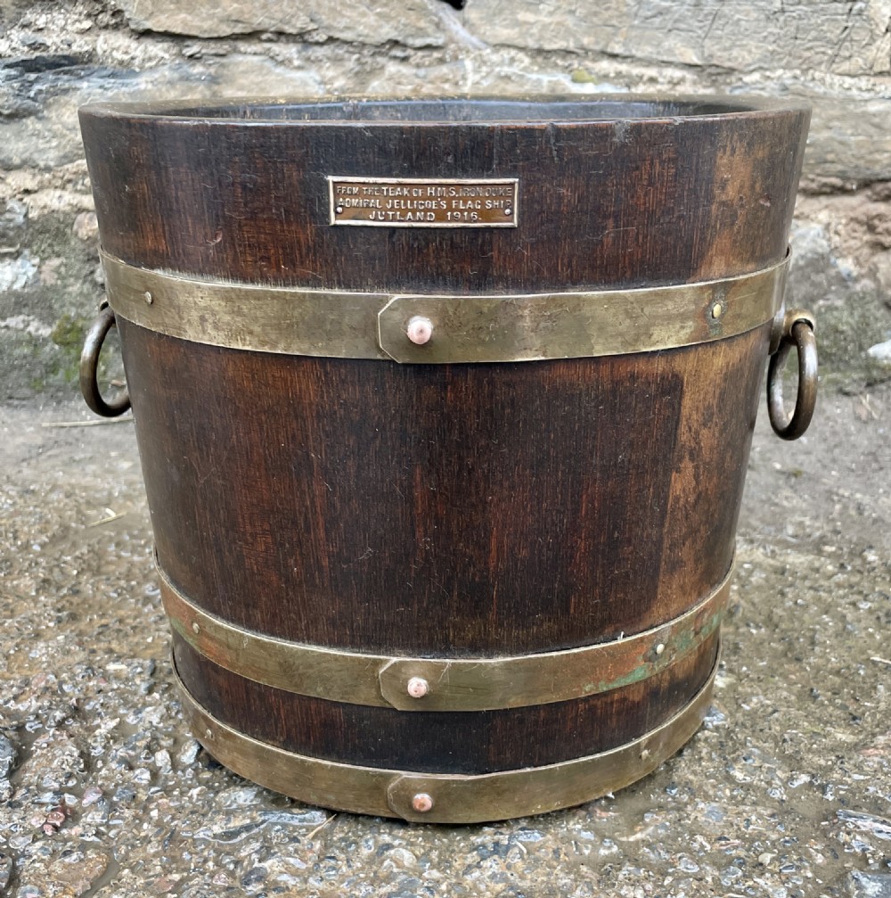 Antique Coopered Planter made from the Teak of HMS Iron Duke View II