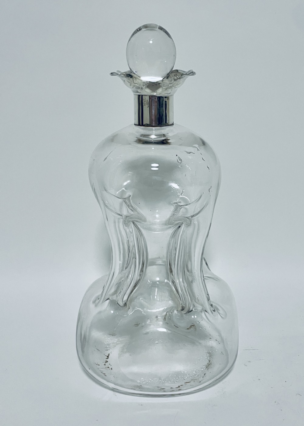 Antique Glass Decanter with Silver Collar