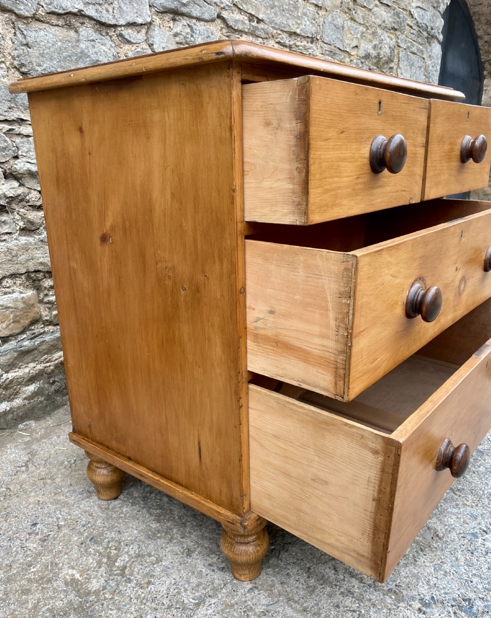 Small Antique Stripped Pine Chest of Drawers View XV