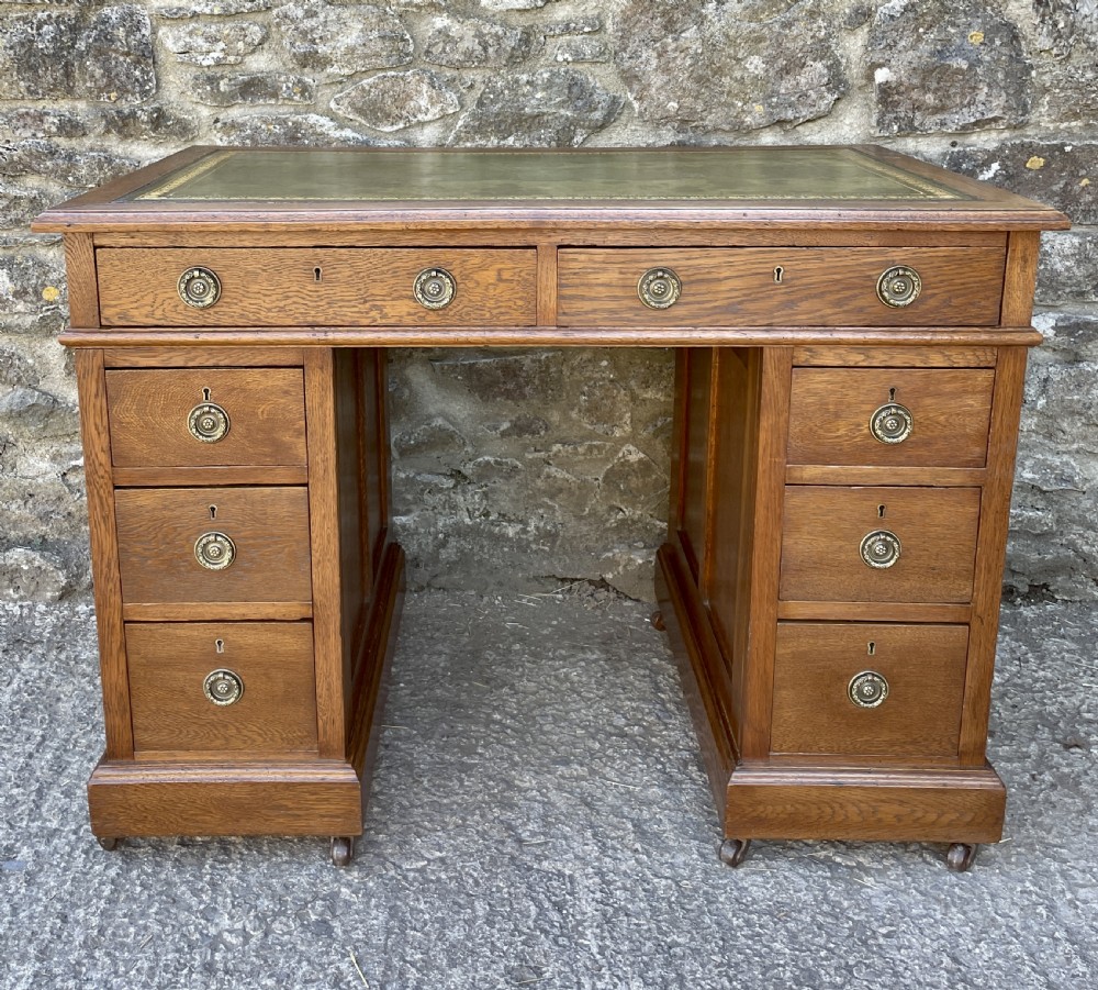 Small Antique Oak Pedestal Desk View II