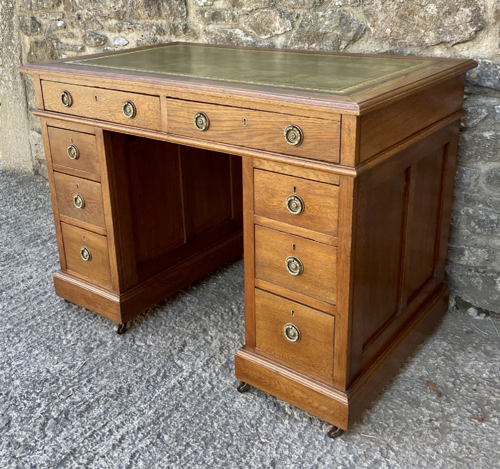 Small Antique Oak Pedestal Desk View III