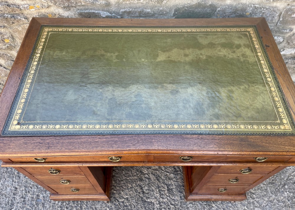 Small Antique Oak Pedestal Desk View VII