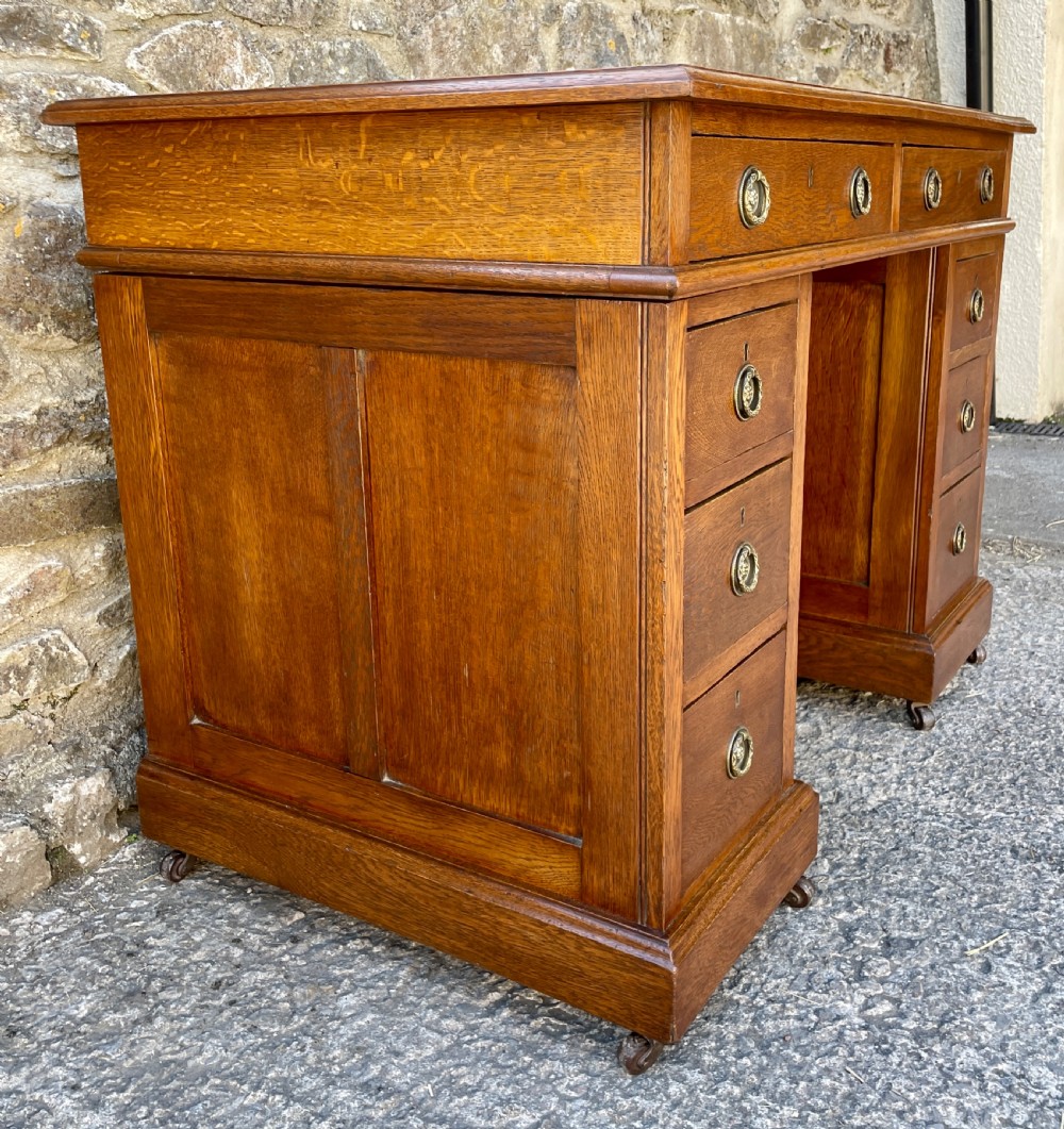 Small Antique Oak Pedestal Desk View IX