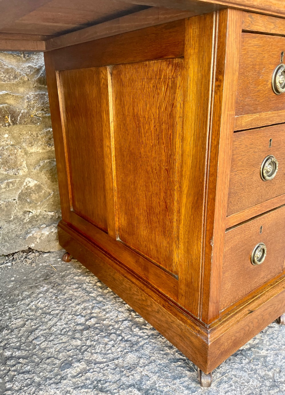 Small Antique Oak Pedestal Desk View X