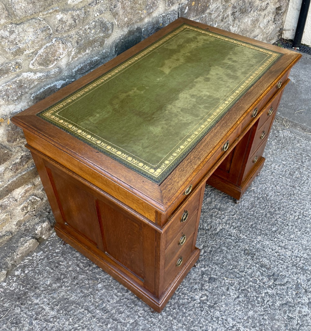 Small Antique Oak Pedestal Desk View XIII