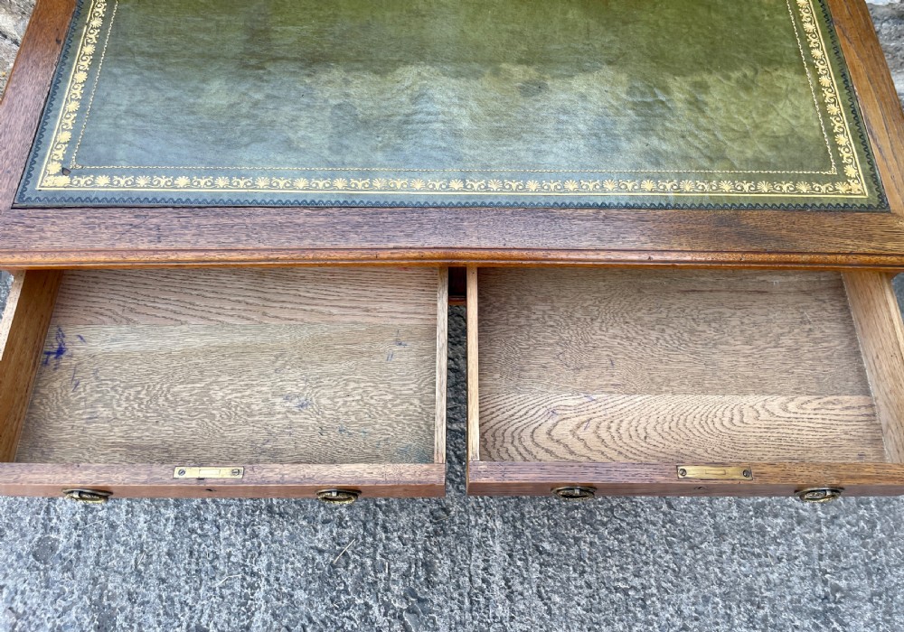 Small Antique Oak Pedestal Desk View XIV
