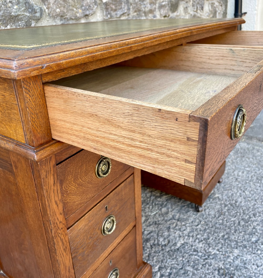 Small Antique Oak Pedestal Desk View XV