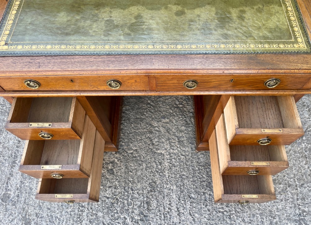 Small Antique Oak Pedestal Desk View XVI