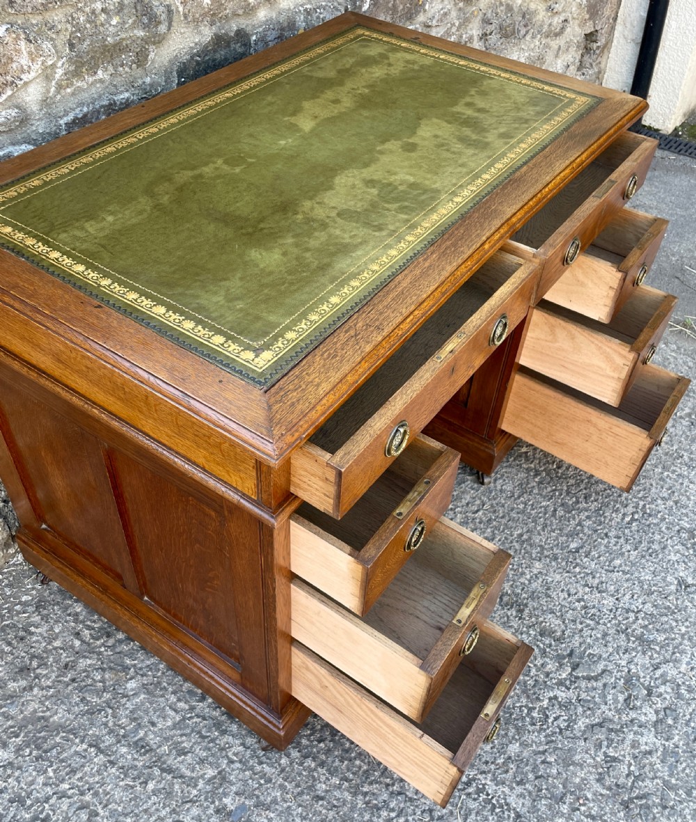 Small Antique Oak Pedestal Desk View XVII